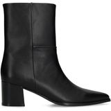 Manfield - Dames - Zwarte leren enkellaarsjes met hak - Maat 36