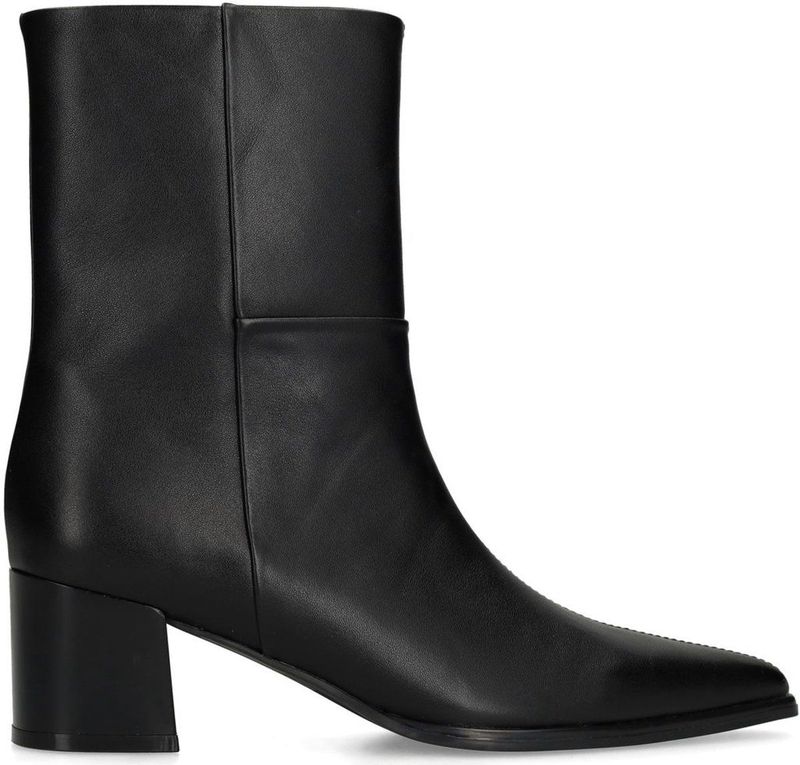 Manfield - Dames - Zwarte leren enkellaarsjes met hak - Maat 36