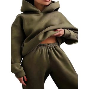 Livano Joggingpak Dames - Huispak - Trainingspak - Volwassenen - Capuchon - Jogging Pak - Joggingbroeken - Broek - Hoodie - Leger Groen - Maat S