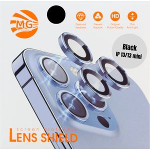 Geschikt Voor iPhone 13 / 13 Mini Camera Lens Protector - Zwart - Eenvoudige Installatie - Camera Protector iPhone 13 / 13 Mini - Roestvrij Staal - Gehard Glas - Screenprotector