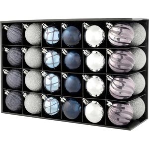 48-delige onbreekbare luxe kerstballen set - blauw houtskool duif grijs zilver kunststof