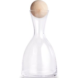 1x Luxe glazen karaffen met houten bol/bal dop 750 ml - Zeller - Keukenbenodigdheden - Tafel dekken - Koude dranken serveren - Karaffen/schenkkannen met dop