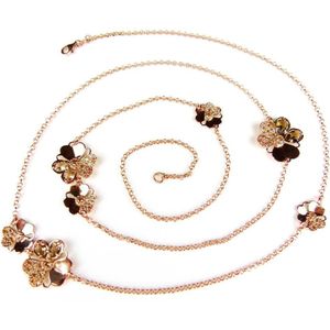 Zilveren collier halsketting halssnoer roos goud verguld Model Blossom gezet met bloemen en champagne kleurige stenen