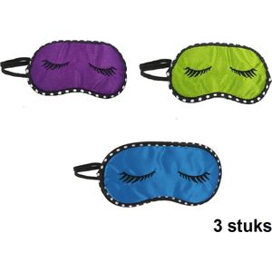 Slaapmasker Blauw, Groen, Paars -3 stuks Comfort Slaapmasker voor volwassen en kinderen - Rustmasker voor slapen - Vakantie accessoire slaapmasker- Nachtmasker zwart binnenkant donker