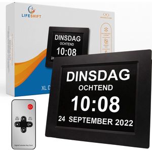 Lifeshift Dementieklok met XXL beeldscherm - Digitale Kalenderklok met datum dag en tijd - Alzheimer Klok - Seniorenklok