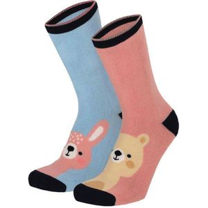 Apollo - Huissokken - 2-pack - Antislip - Dieren - Blauw - Roze - Maat 27/30