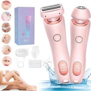 Damesscheerapparaat - Bikinitrimmer - 2 in 1 Elektrisch scheerapparaat voor dames - Waterdicht voor nat en droog - Pijnloze epilator voor gevoelige huid - Voor gezicht, oksels, intieme delen, benen - Roze