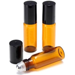 Essentiële olie roller flesjes - 5 ml - 3 stuks - Rollerflesjes - Amber bruin- Parfum rol-on fles - Glas - Rvs bal.