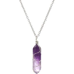 Kasey Amethist in Crystal Wrap aan Zilverkleurige ketting - Amethist hanger