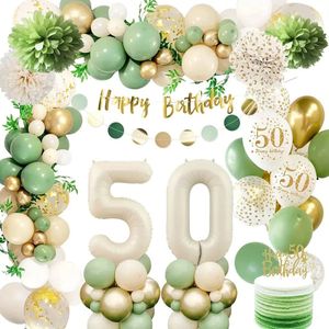 FeestmetJoep® 50 jaar feestpakket Beige / Goud & Groen 67-delig - 50 jaar verjaardag versiering - 50 jaar slingers - 50 jaar ballonnen - Feestversiering voor man & vrouw Groen / Goud - 50 jaar verjaardag man / vrouw - 50 jaar versiering
