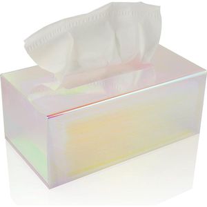 Heldere acryl tissuebox voor tissues, servetten, droogvellen, perfecte hoes voor badkamer, bureau, aanrecht, nachtkastje (rechthoekig, iriserend)