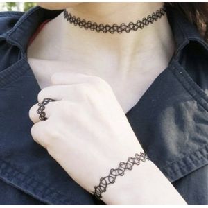 Cabantis 3 delige set met Choker Armband Ring - Ketting dames - Sieraden - Geschenkset Vrouwen - Cadeau - Choker - Armband - Ring -Zwarte Choker 3 delige set