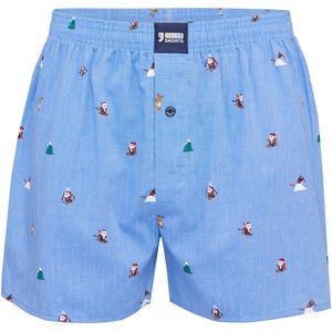 Happy Shorts Wijde Kerst Boxershort Heren Skiing Santa Lichtblauw - Maat S