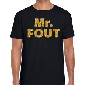 Mr. Fout gouden glitter tekst t-shirt zwart heren - Foute party kleding S