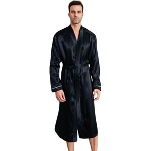 Livano Satijnen Badjas Heren - Kimono - Kamerjas - Satijn - Ochtendjas - Pyjama - Zwart - Maat XXL