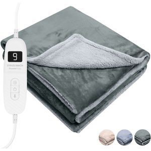 STAUS&BACH Elektrische deken 3XL - 2 persoons bovendeken - Dubbelzijdig Fleece Sherpa Warmtedeken - Antraciet grijs - 180x160 cm PowerNap