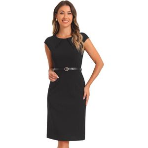 Ronde hals kantoorjurk voor dames in zwart, maat XS met vleugelmouwen en riem