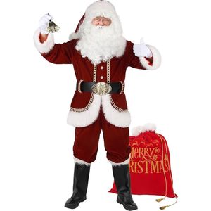 Kerstman kostuum voor mannen Deluxe professioneel Santa - pak voor volwassenen 11 - delig rode herenoutfit kerstluissuites voor volwassenen - XL