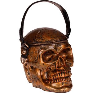 Handtas - Skull / Schedel Brons & Zwart - Goudkleurige Accenten - PVC - 22x20x14cm
