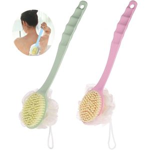 Badborstel - Set Van 2 - Borstel Met Lange Steel - Zachte Badspons - Unisex - Abs-Schuimspons - Groen-Roze - 36 Cm