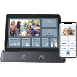 PRIFORA ZorgTablet met Basis Station, WiFi+Sim+Bluetooth. Gratis Prifora App verbind hele familie, Eenvoudig bedienen. Beeldbellen en Diashow met foto’s en video’s. Extra functies: Telefoon, Chat, Contacten, Agenda, Kalender, Klok, Alarm, Weer