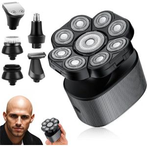 BAØRD 6 in 1 Hoofd Scheerapparaat 8500 RPM - USBC Oplaadbaar - IPX6 Waterproof - Scheerset voor Kaal Scheren - Head Shaver met Baardtrimmer & Neustrimmer - Hoofdscheren Skull Mannen - Scheermachine Heren - Trimmer - Sinterklaas Cadeau - Zilver