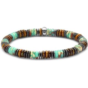 Frank 1967 - 7FB-0770 - kralenarmband heren - groene slangsteen, hematiet, tijgeroog - 19 cm