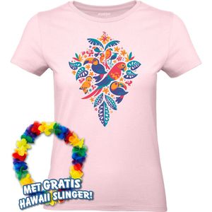 Dames t-shirt Tropicana Birds | Toppers in Concert 2024 | Club Tropicana | Hawaii Shirt | Ibiza Kleding | Lichtroze Dames | maat XL