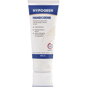 Hypogeen Handcrème - Voor droge handen en gevoelige huid - Snel absorberend, hydraterend en voedend - Beschermt tegen uitdroging, psoriasis en eczeem - Vrij van parfum en kleurstoffen - Met squalaan & melkzuur - Hypoallergeen, pH-neutraal - 100 ml