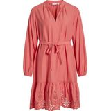 Vila - Vikelli - Koraalrode Jurk - Korte Mouwen - V-hals