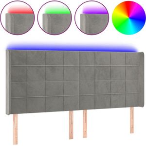 vidaXL - Hoofdbord - LED - 183x16x118/128 - cm - fluweel - lichtgrijs