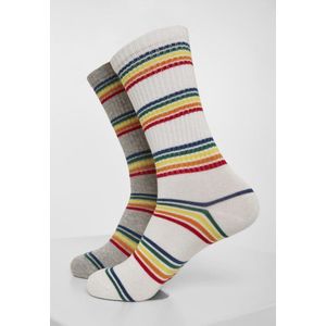 Urban Classics - Rainbow Stripes 2-Pack Sokken - 43/46 - Grijs/Wit