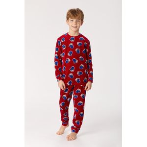 Woody pyjama velours jongens - rood met schaap all-over print - 222-1-PLC-V/908 - maat 140