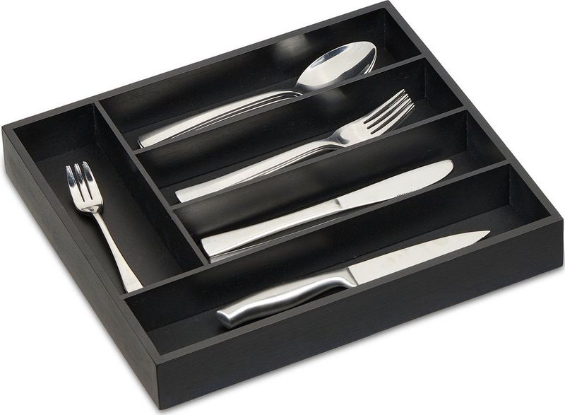 Relaxdays bestekbak bamboe - 5 vakken - 5 x 34 x 30 cm - zwart