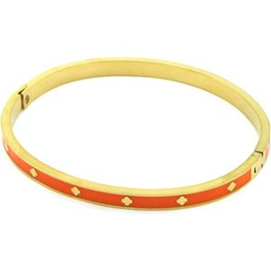 Armband Dames - Bangle Klaver - RVS - One Size - Goudkleurig en Oranje