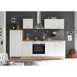 Complete keuken met apparatuur Petunia-Goedkope keuken 270 cm -Natuur eiken/Wit - keramische kookplaat - afzuigkap - oven - spoelba