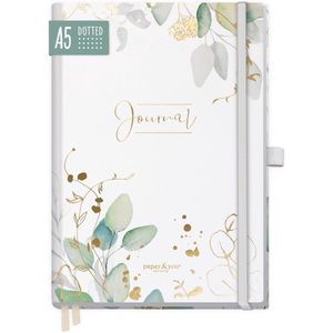 Premium Bullet Journal gestippeld [bladgoud], notitieboek, A5, gestippeld, 188 pagina's dik papier, dagboek met stippenrooster, elastiek, penhouder, duurzaam en klimaatneutraal