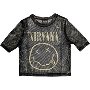 Nirvana - Yellow Happy Face Crop top - XS - Zwart