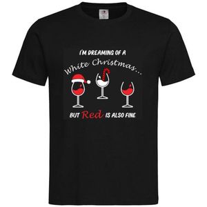 T-shirt Unisex Volwassenen Fout Foute Kerst Kerstmis Vrouw Grappig Tekst ""I'm dreaming of a White Christmas... But Red is also fine | korte mouw | Zwart/wit/rood | maat S