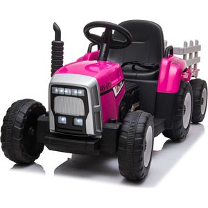 Viking Choice - Elektrische tractor met aanhanger - kinder tractor - roze