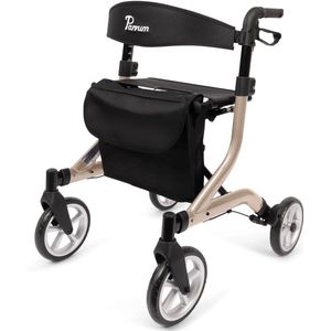 Parvum SuperLight Rollator - Ultra-lichtgewicht rollator (5,1kg) - Incl. stokhouder, tas, zitting & rugleuning - Champagne