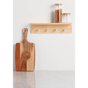 Grenen plank met 4 haringen - Zwevende houten wandplank met kapstokhaken - Hal badkamer opslag - 45 cm x . kapstok hangend met plank