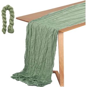 Table Runner 80x300cm Wedding Rustic Gauze Fabric Semi-Transparent for Bridal Shower Baby Shower Birthday Party Decorations (Green)