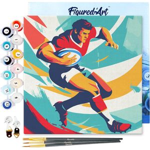 Figured'Art Mini Schilderen op Nummer Volwassenen 20x20cm met Sportaffiche Rugby - Klein Formaat Creatieve Hobby Kit DIY Art Nummer Compleet