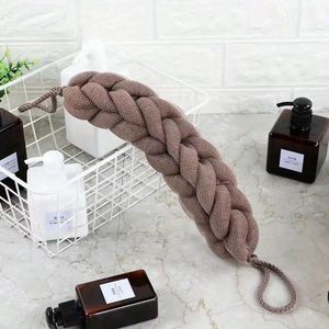 Daity 1 stuk gevlochten spons voor de rug met koordgreep, lange rekbare scrubspons voor het lichaam, gaas voor de doucherug voor mannen en vrouwen (Bruin)