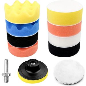 Polijstspons (11 stuks), wollen polijstpad (3 inch), zelfklevende autopolijstpad, polijstschijfadapter voor het polijsten en waxen van auto's