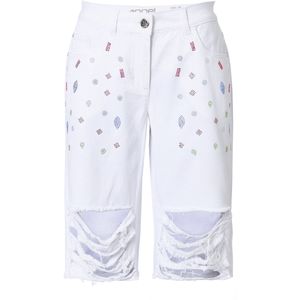 Angel of Style Angel of Style - Dames - Jeans-bermuda Berry rechte pasvorm glittersteentjes - Sneeuwwit - Maat 56