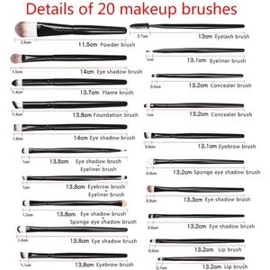 Ulanax - 20-Stuks Make-Up Kwasten Set Zwart-Wit Oogschaduw-Foundation Poeder-Eyeliner-Wimper-Lip Make-Up Borstel Cosmetische Beauty Tool Kit Hot