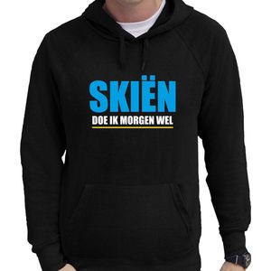 Apres ski trui met capuchon Skien doe ik morgen wel zwart  heren - Wintersport hoodie - Foute apres ski outfit/ kleding/ verkleedkleding M