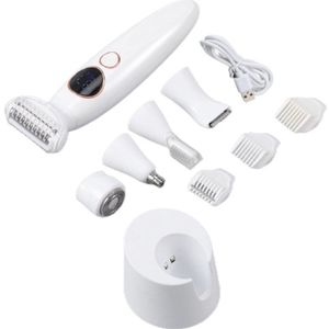 5-in-1 intieme trimmer voor dames met USB-oplaadstation, elektrisch scheerapparaat voor gezicht, armen, benen, oksels en bikinilijn, waterdicht elektrisch scheerapparaat voor dames